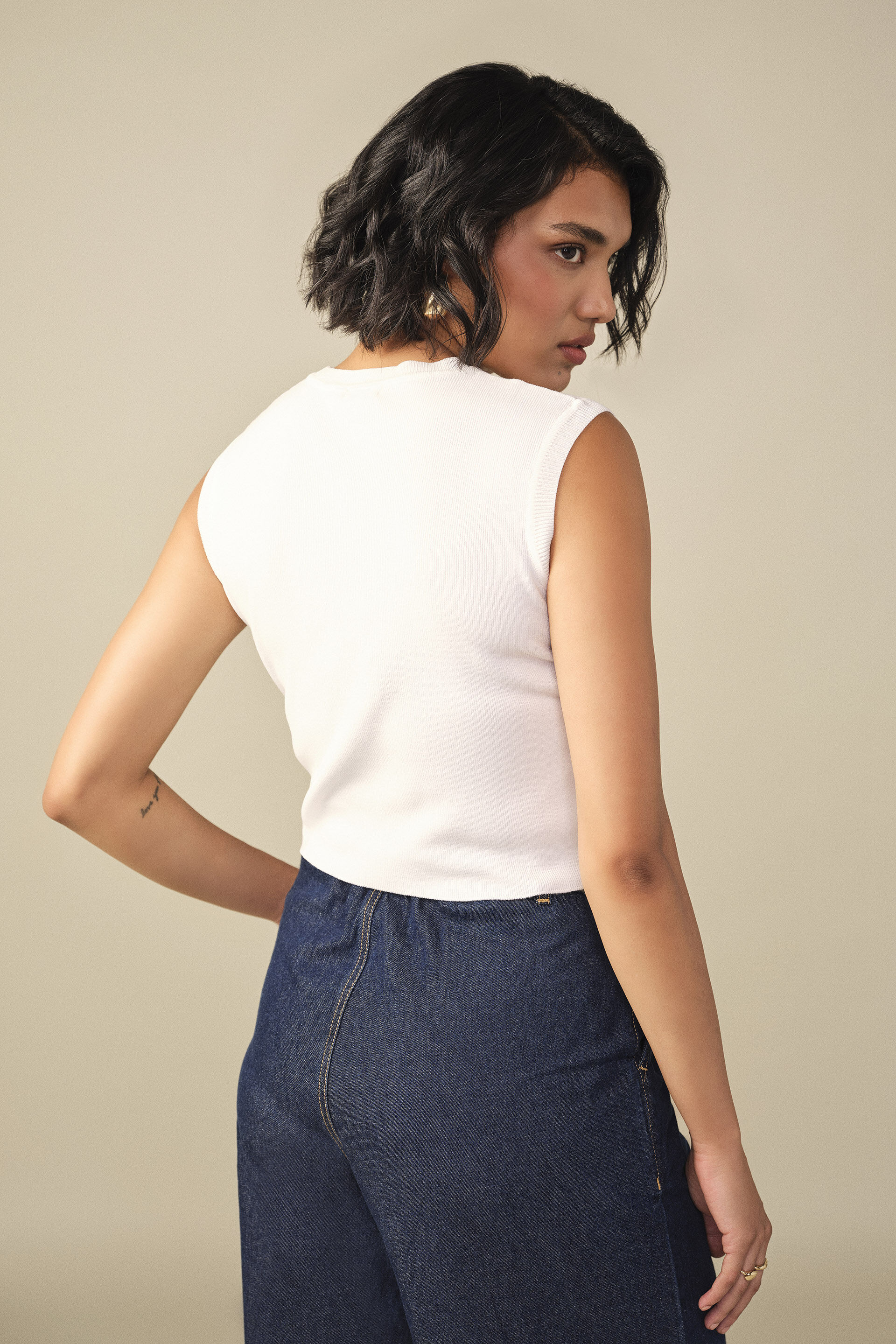 Bodycon Cotton Crop Top in Off White, Off White, image 4